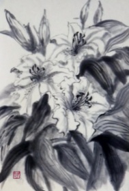 「カサブランカ」 水墨画 F4 松尾好高 「カサブランカ」 水墨画 F4 松尾好高