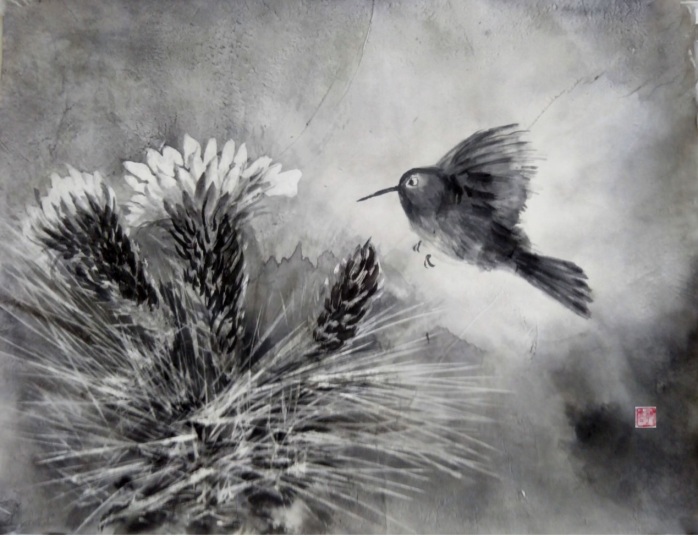 「蜂鳥」　水墨画　F6　松尾好高